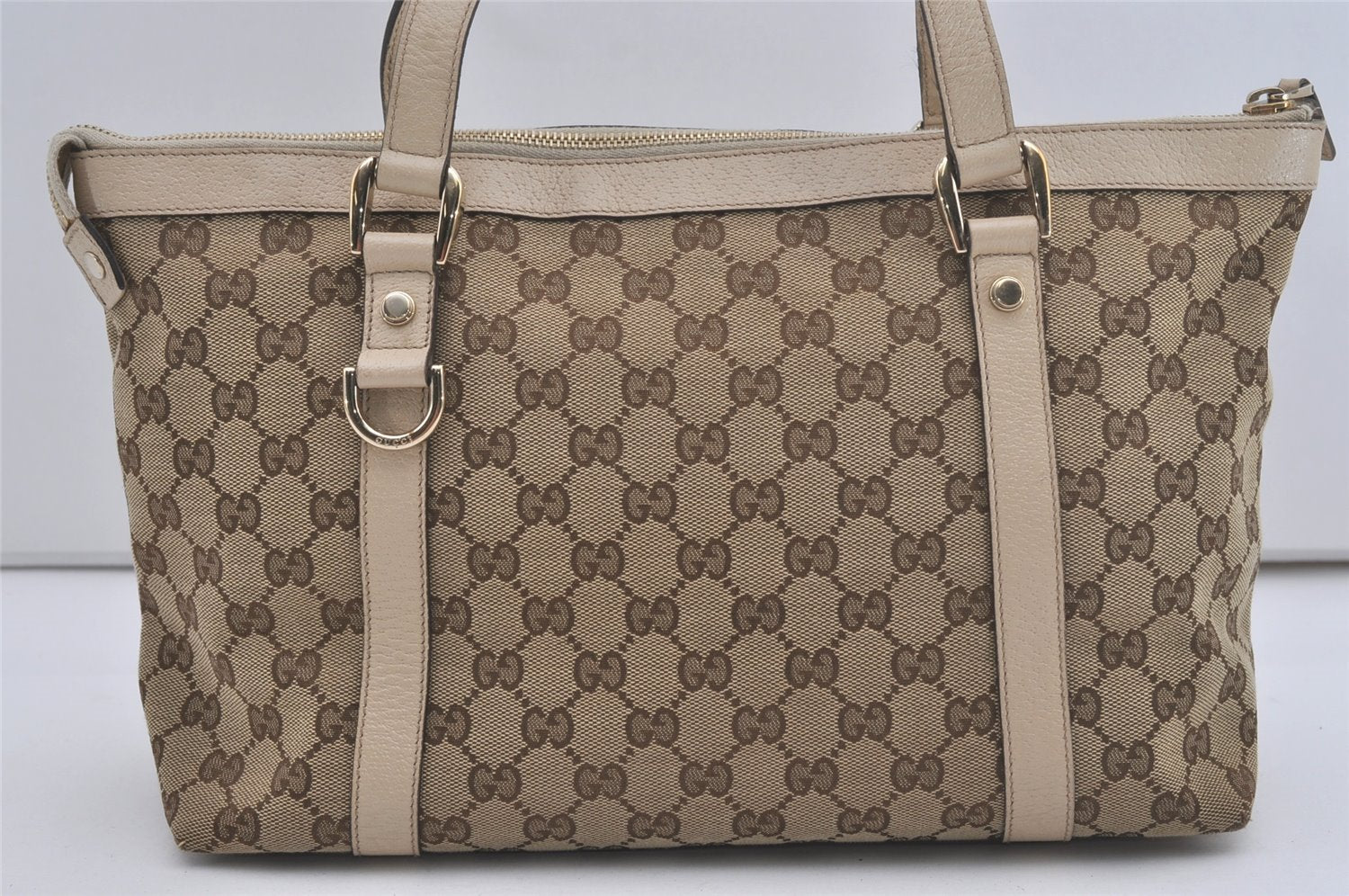 Authentic GUCCI Abbey Shoulder Tote Bag GG Canvas Leather 141470 Brown 7942I