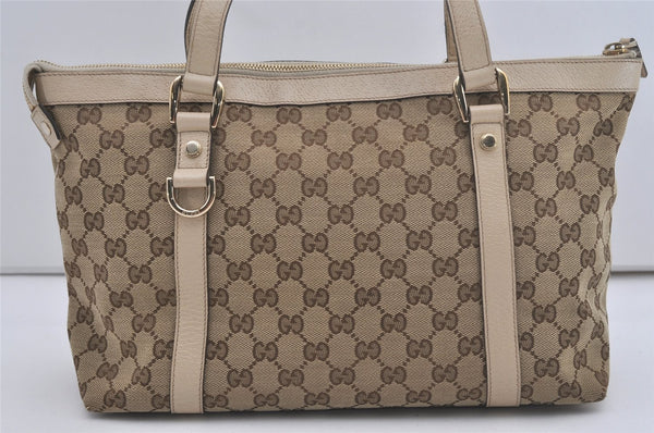 Authentic GUCCI Abbey Shoulder Tote Bag GG Canvas Leather 141470 Brown 7942I