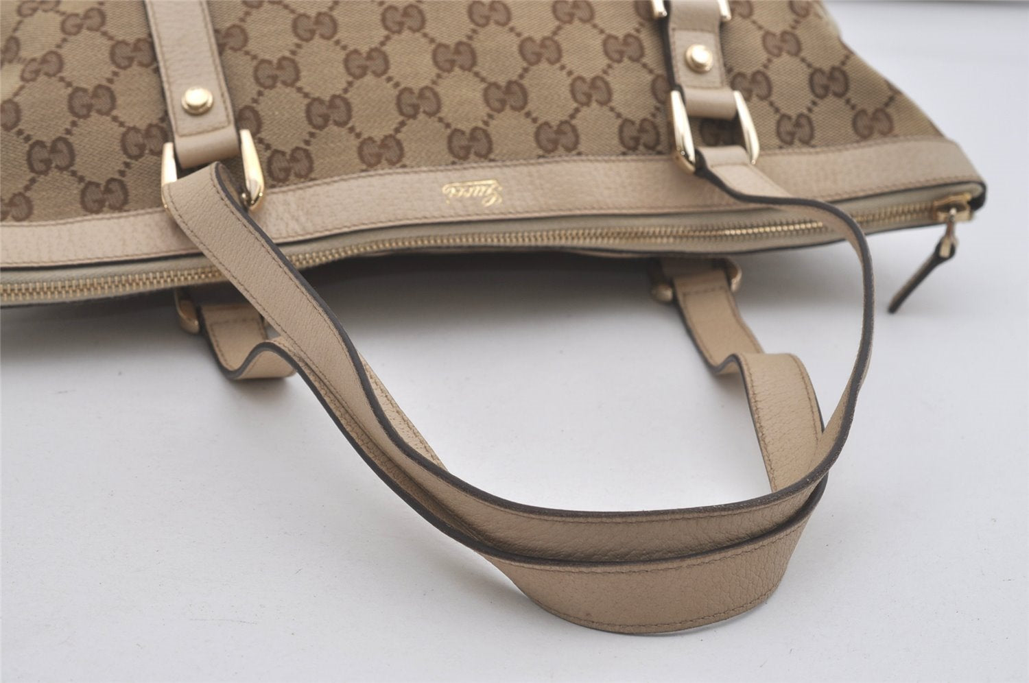 Authentic GUCCI Abbey Shoulder Tote Bag GG Canvas Leather 141470 Brown 7942I