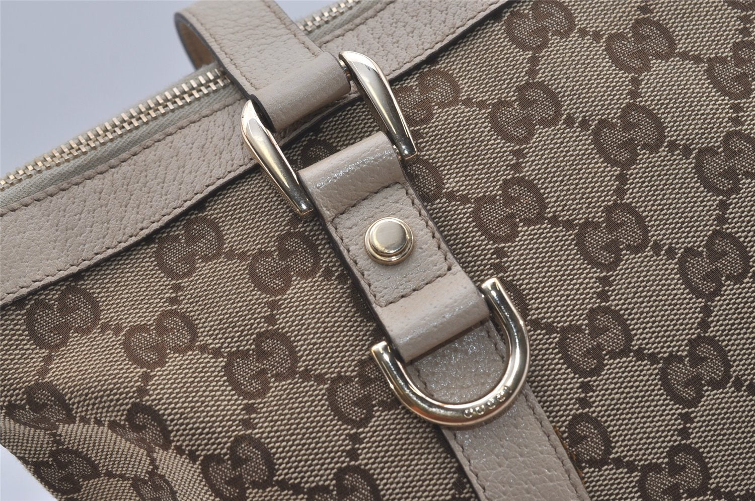 Authentic GUCCI Abbey Shoulder Tote Bag GG Canvas Leather 141470 Brown 7942I