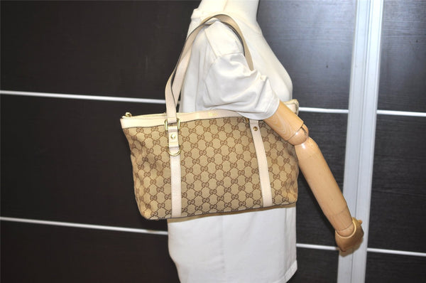 Authentic GUCCI Abbey Shoulder Tote Bag GG Canvas Leather 141470 Brown 7942I