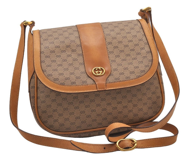 Authentic GUCCI Micro GG PVC Leather Shoulder Cross Bag Purse Brown 7945I