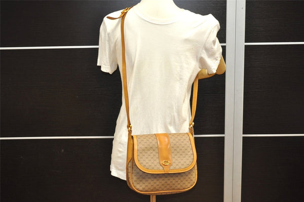 Authentic GUCCI Micro GG PVC Leather Shoulder Cross Bag Purse Brown 7945I