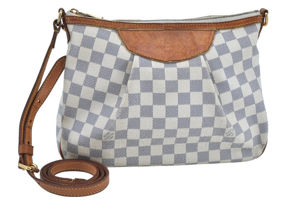 Authentic Louis Vuitton Damier Azur Siracusa PM N41113 Shoulder Bag Junk 7947H