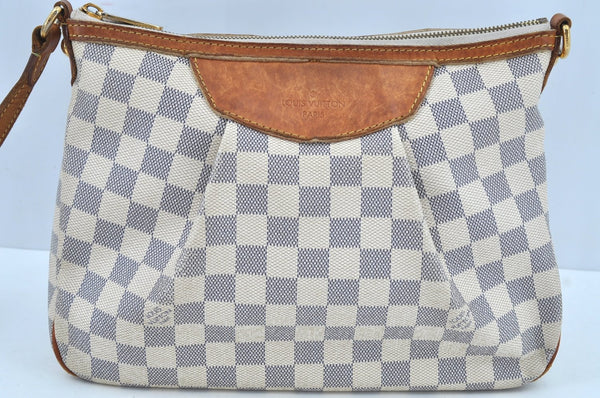 Authentic Louis Vuitton Damier Azur Siracusa PM N41113 Shoulder Bag Junk 7947H