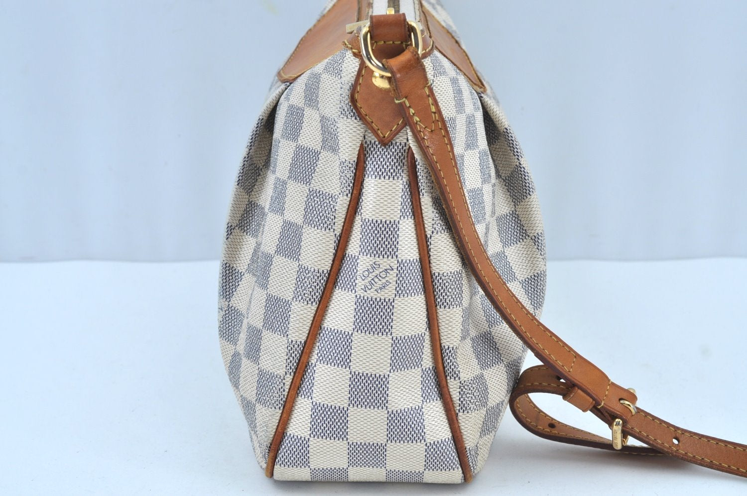 Authentic Louis Vuitton Damier Azur Siracusa PM N41113 Shoulder Bag Junk 7947H