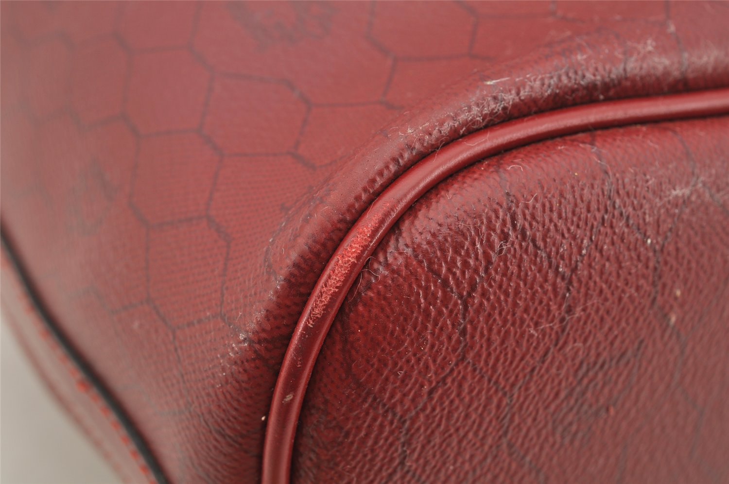 Auth Christian Dior Honeycomb Shoulder Drawstring Bag PVC Leather Bordeaux 7947I