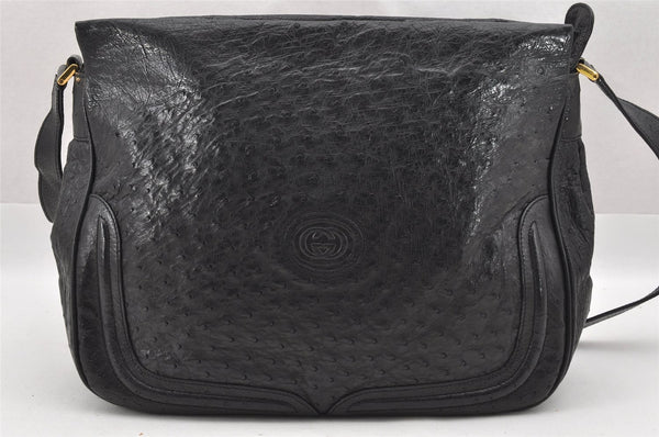 Authentic GUCCI Vintage Shoulder Cross Body Bag Purse Leather Black 7948I