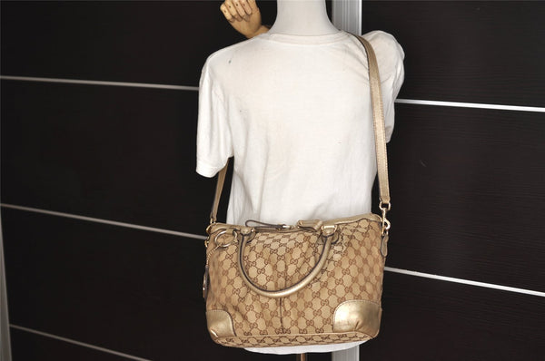 Authentic GUCCI Sukey 2Way Shoulder Tote Bag GG Canvas Leather Brown 7953J