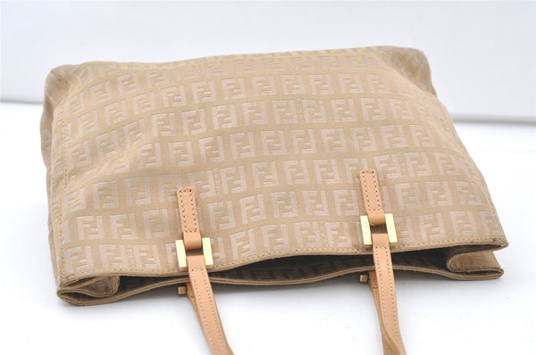 Authentic FENDI Zucchino Shoulder Hand Bag Purse Canvas Leather Beige 7954J