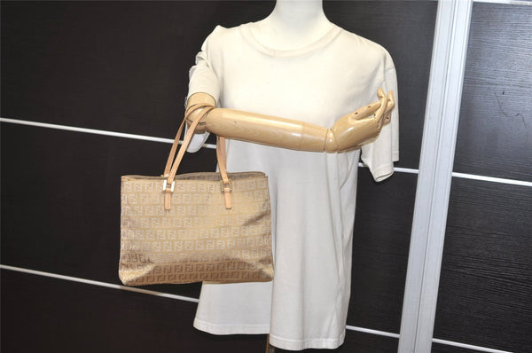 Authentic FENDI Zucchino Shoulder Hand Bag Purse Canvas Leather Beige 7954J