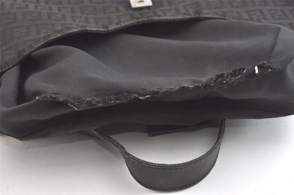 Authentic FENDI Zucchino Vintage Shoulder Bag Canvas Leather Black 7956J