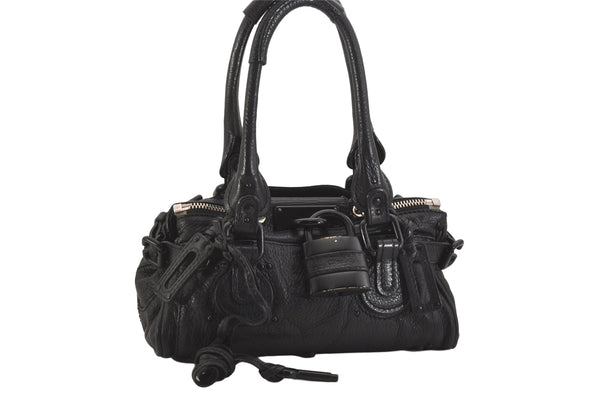 Authentic Chloe Paddington Vintage Leather Shoulder Hand Bag Purse Black 7956M