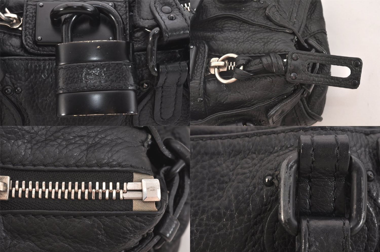 Authentic Chloe Paddington Vintage Leather Shoulder Hand Bag Purse Black 7956M