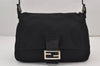 Authentic FENDI Mamma Baguette Shoulder Hand Bag Jersey Leather Black Junk 7957J