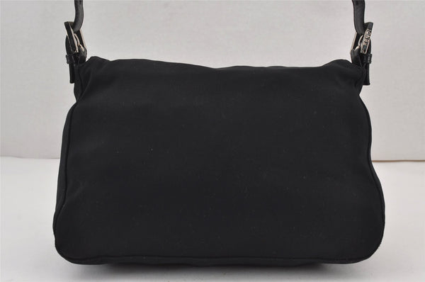 Authentic FENDI Mamma Baguette Shoulder Hand Bag Jersey Leather Black Junk 7957J