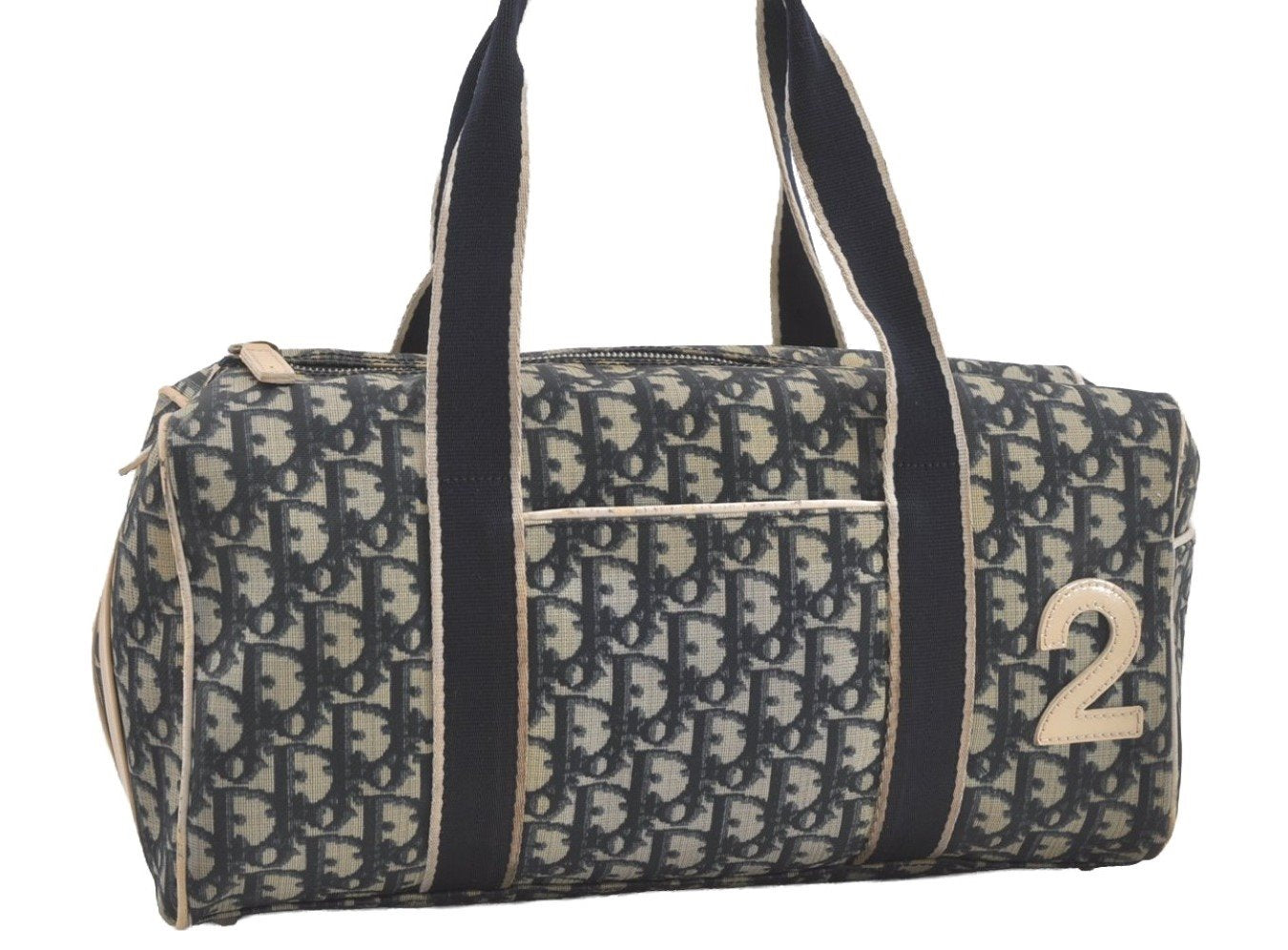 Authentic Christian Dior Trotter No.2 Hand Boston Bag PVC Enamel Blue 7958I