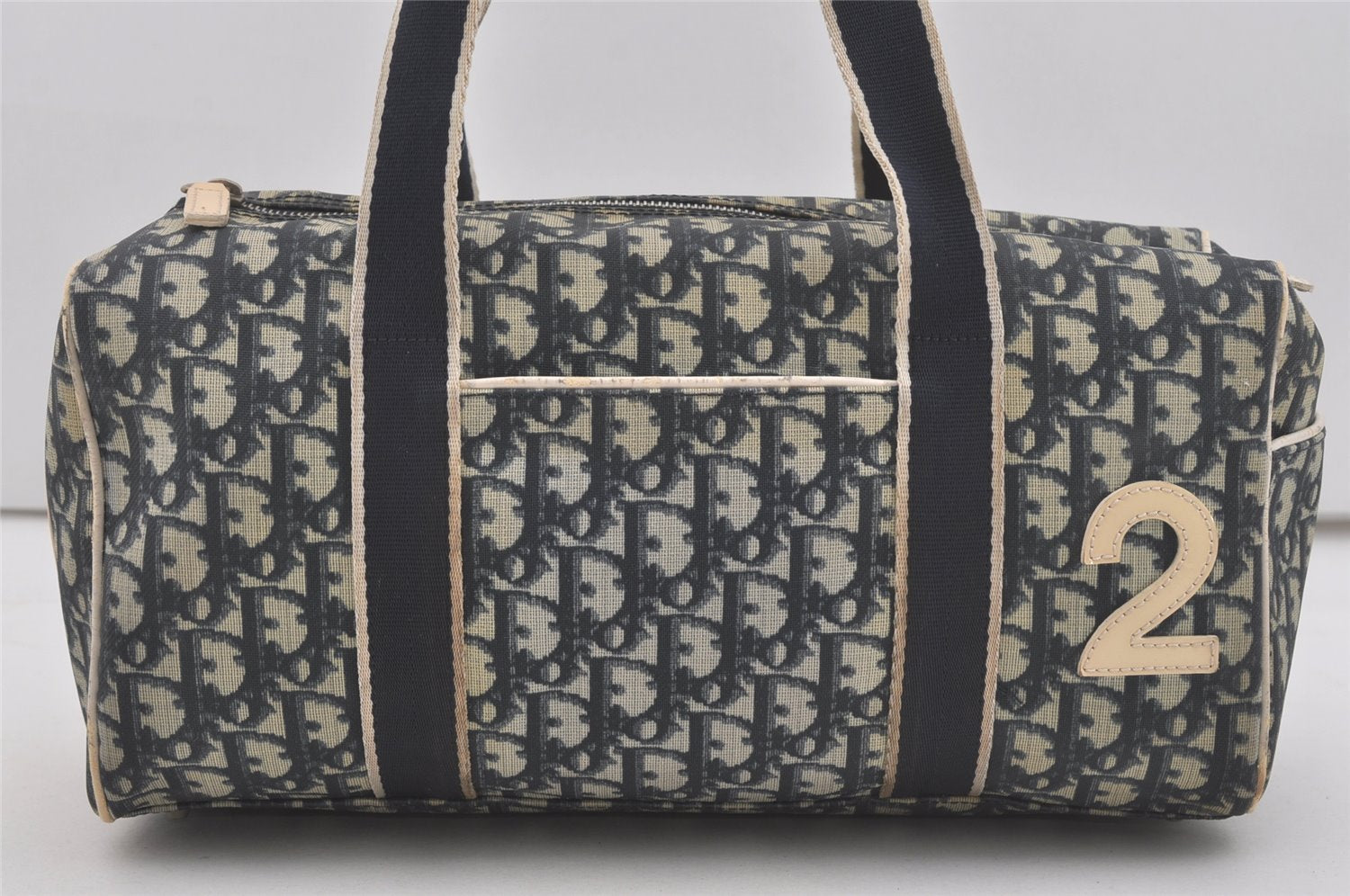 Authentic Christian Dior Trotter No.2 Hand Boston Bag PVC Enamel Blue 7958I