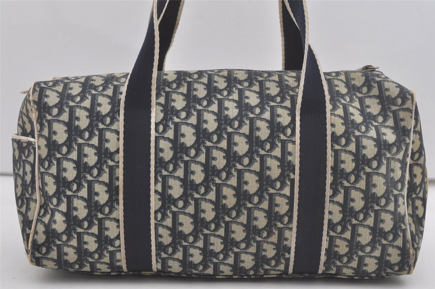 Authentic Christian Dior Trotter No.2 Hand Boston Bag PVC Enamel Blue 7958I