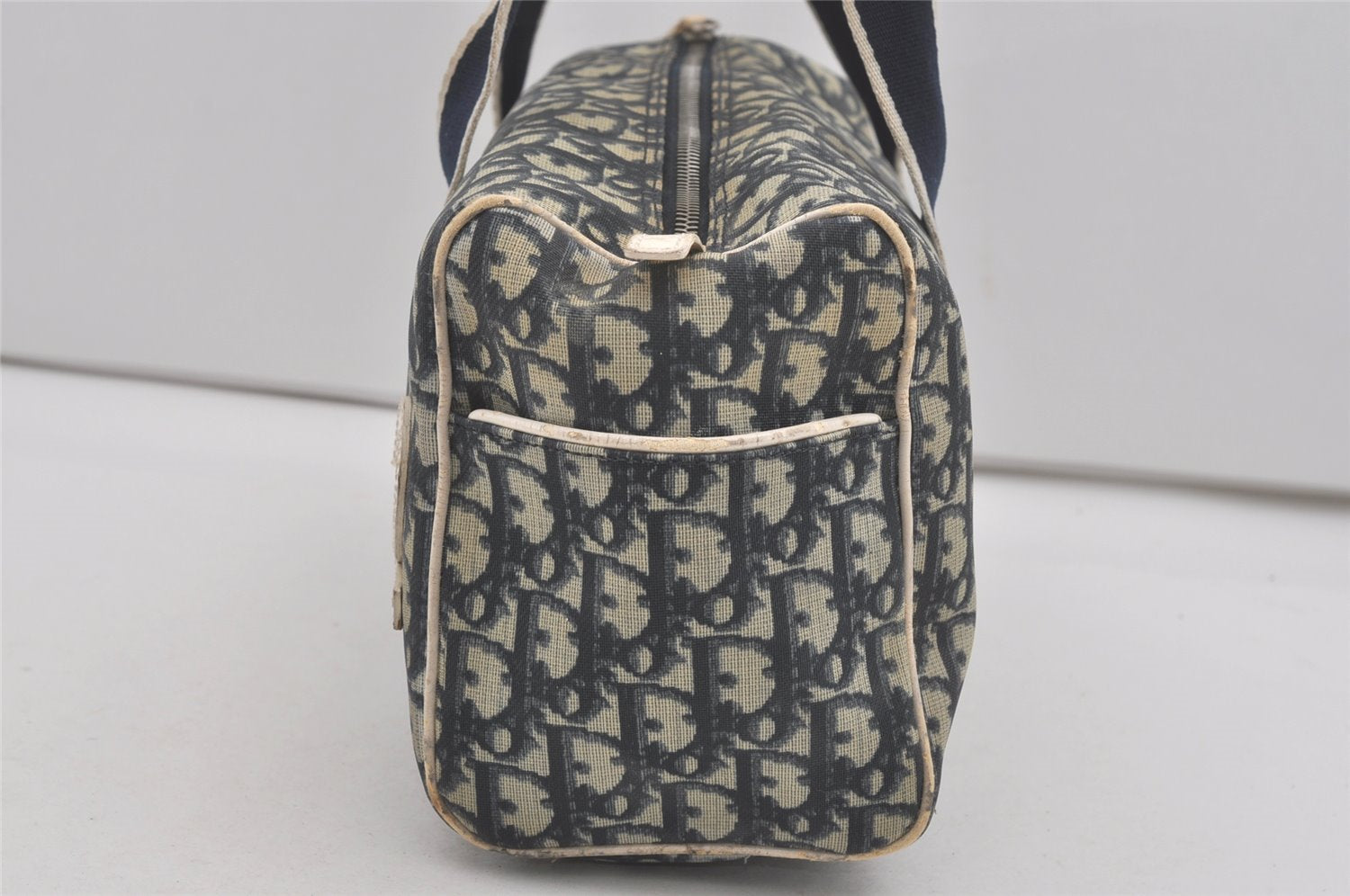 Authentic Christian Dior Trotter No.2 Hand Boston Bag PVC Enamel Blue 7958I