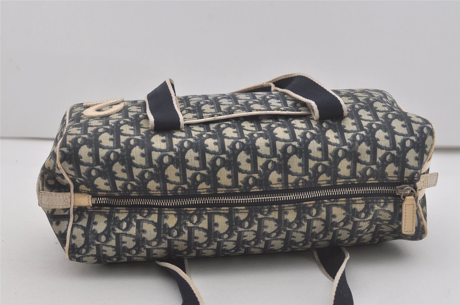 Authentic Christian Dior Trotter No.2 Hand Boston Bag PVC Enamel Blue 7958I