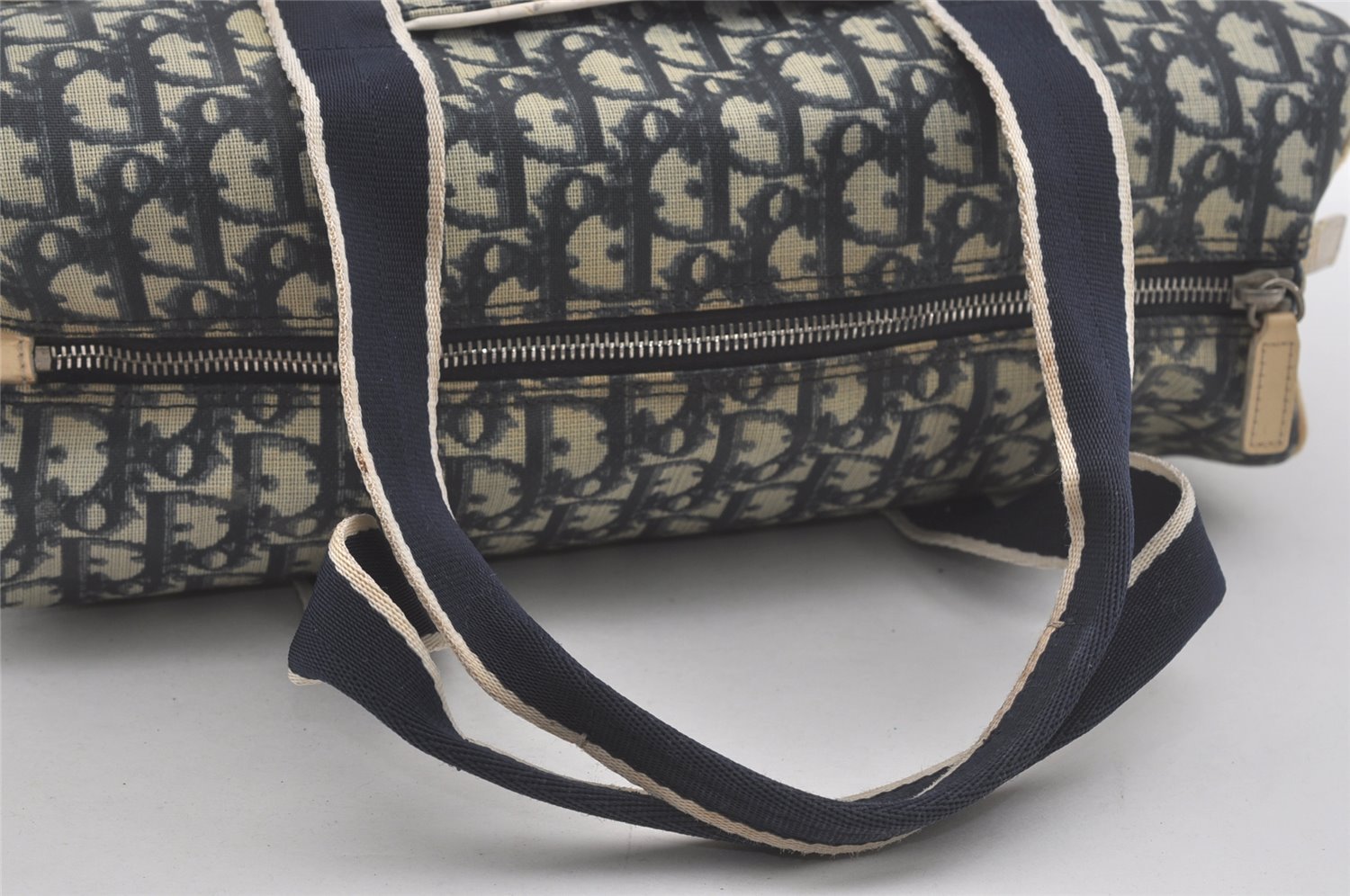 Authentic Christian Dior Trotter No.2 Hand Boston Bag PVC Enamel Blue 7958I