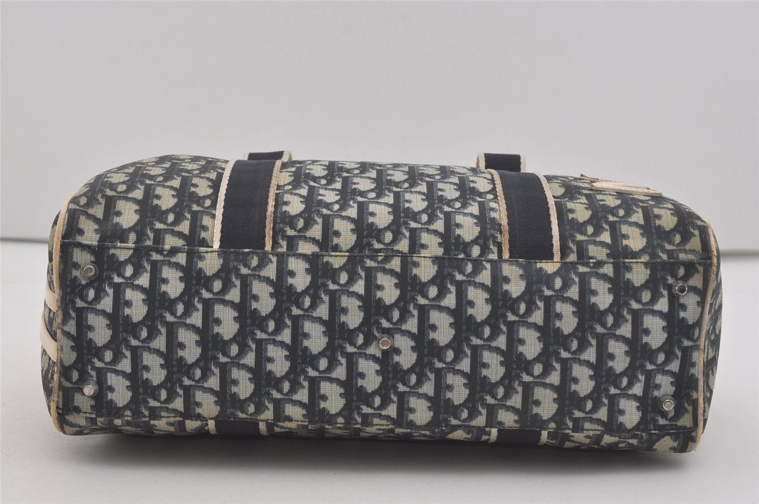 Authentic Christian Dior Trotter No.2 Hand Boston Bag PVC Enamel Blue 7958I