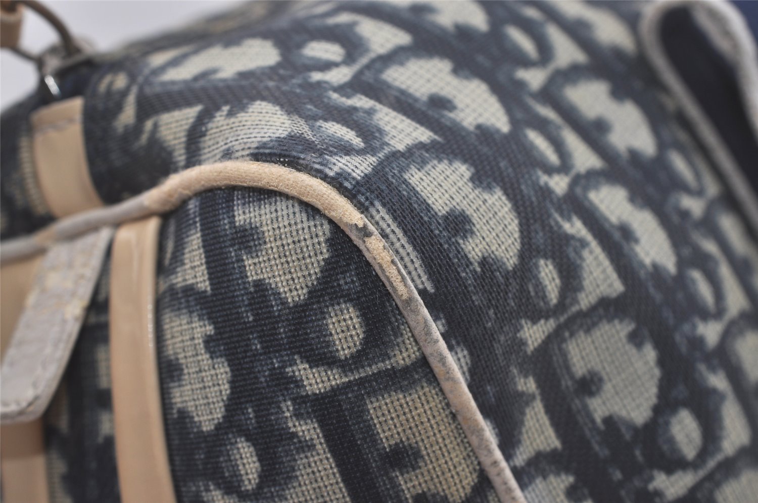 Authentic Christian Dior Trotter No.2 Hand Boston Bag PVC Enamel Blue 7958I