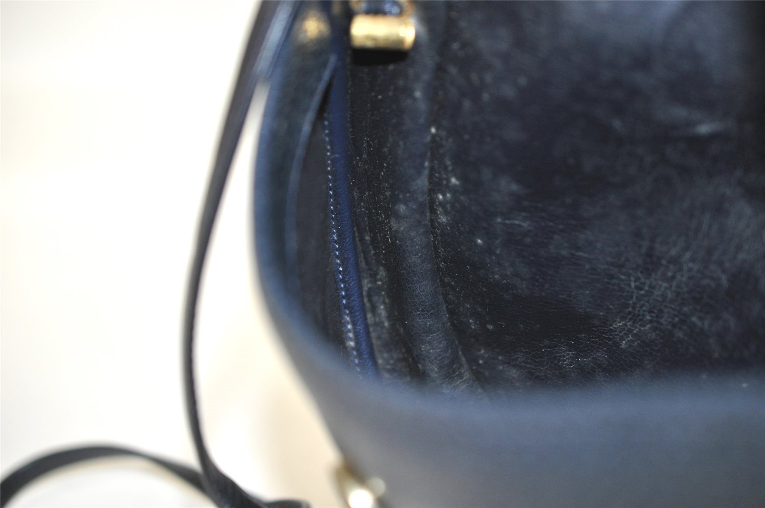 Authentic Christian Dior Shoulder Cross Body Bag Purse Leather Navy Blue 7959I