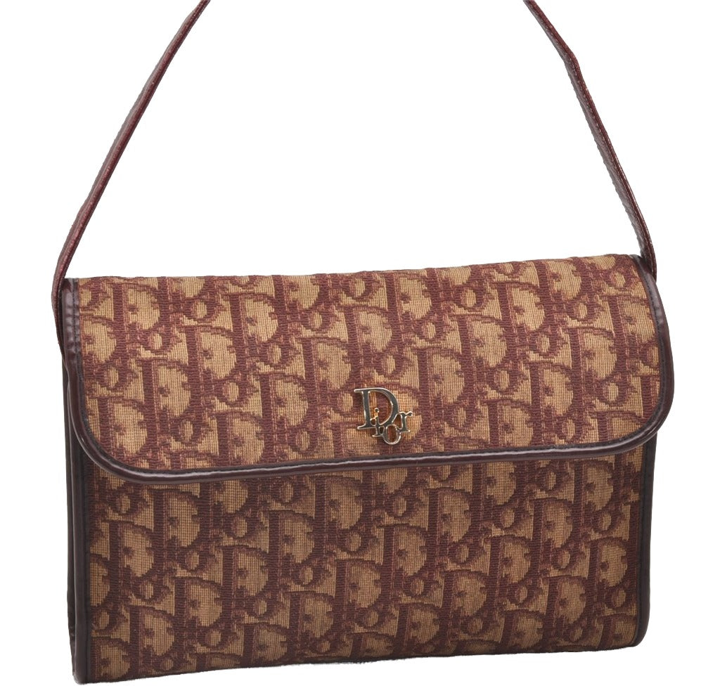 Authentic Christian Dior Trotter Shoulder Hand Bag Canvas Leather Bordeaux 7960I