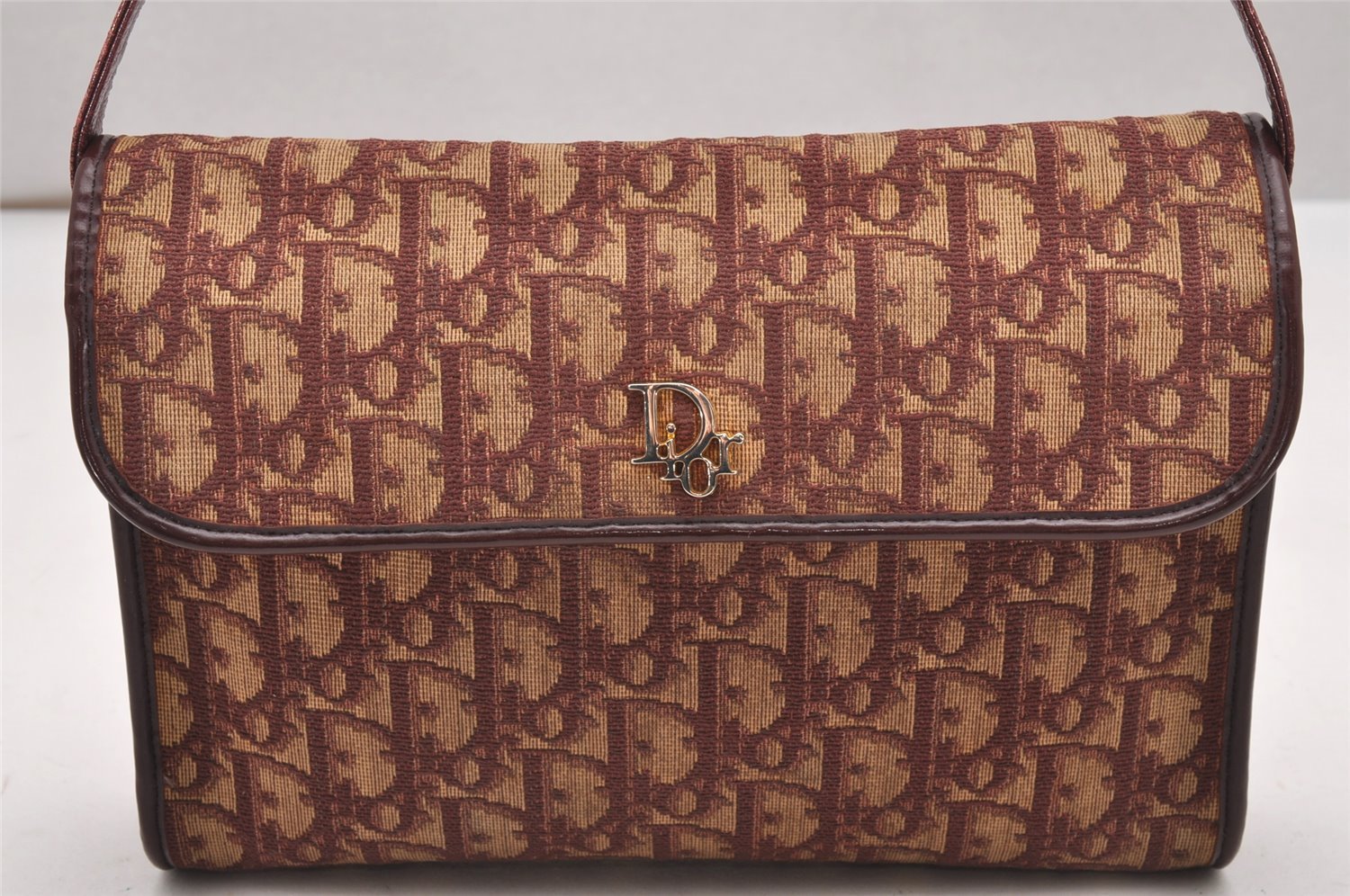 Authentic Christian Dior Trotter Shoulder Hand Bag Canvas Leather Bordeaux 7960I