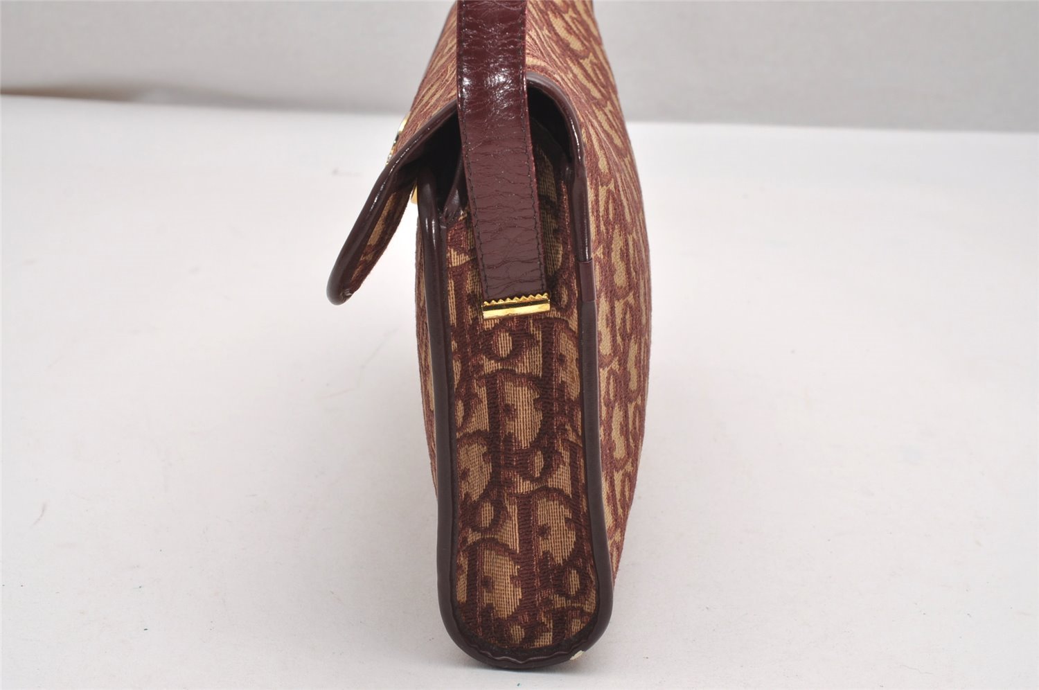 Authentic Christian Dior Trotter Shoulder Hand Bag Canvas Leather Bordeaux 7960I