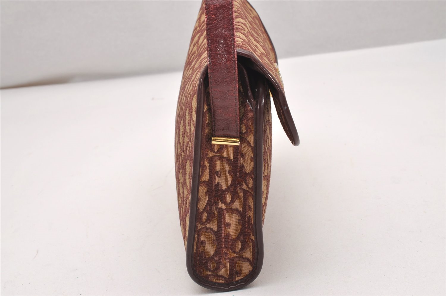 Authentic Christian Dior Trotter Shoulder Hand Bag Canvas Leather Bordeaux 7960I