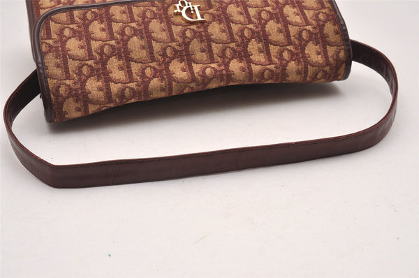 Authentic Christian Dior Trotter Shoulder Hand Bag Canvas Leather Bordeaux 7960I