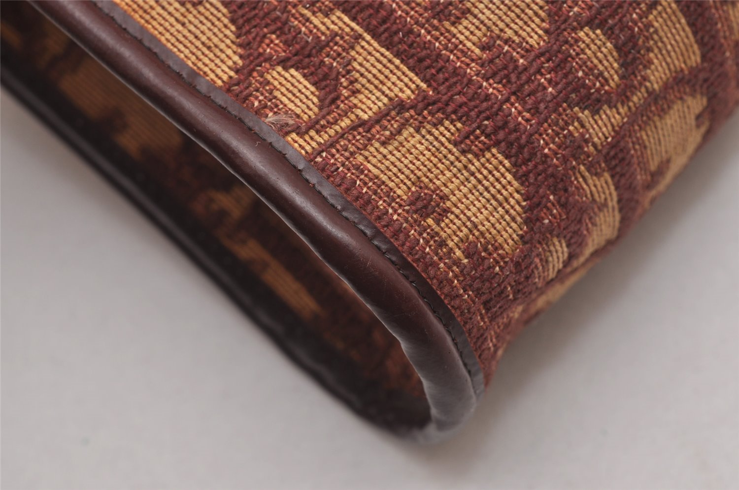 Authentic Christian Dior Trotter Shoulder Hand Bag Canvas Leather Bordeaux 7960I