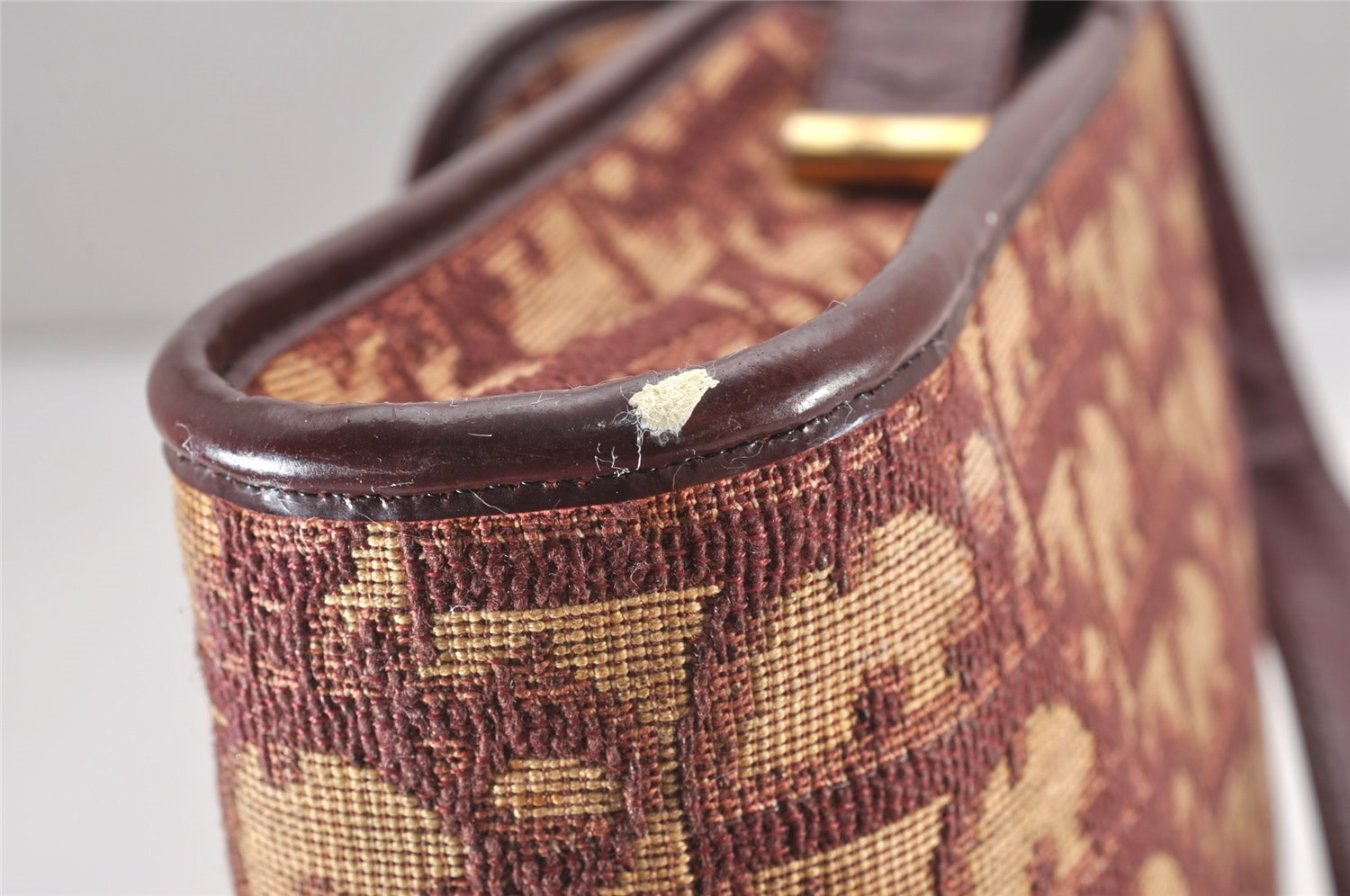 Authentic Christian Dior Trotter Shoulder Hand Bag Canvas Leather Bordeaux 7960I