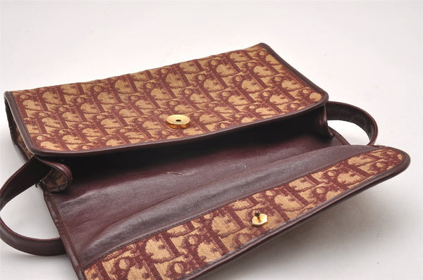 Authentic Christian Dior Trotter Shoulder Hand Bag Canvas Leather Bordeaux 7960I