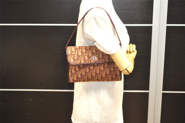 Authentic Christian Dior Trotter Shoulder Hand Bag Canvas Leather Bordeaux 7960I