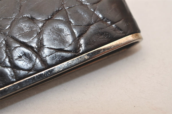 Authentic GUCCI Vintage Money Clip Silver Plating Leather Black 7960J