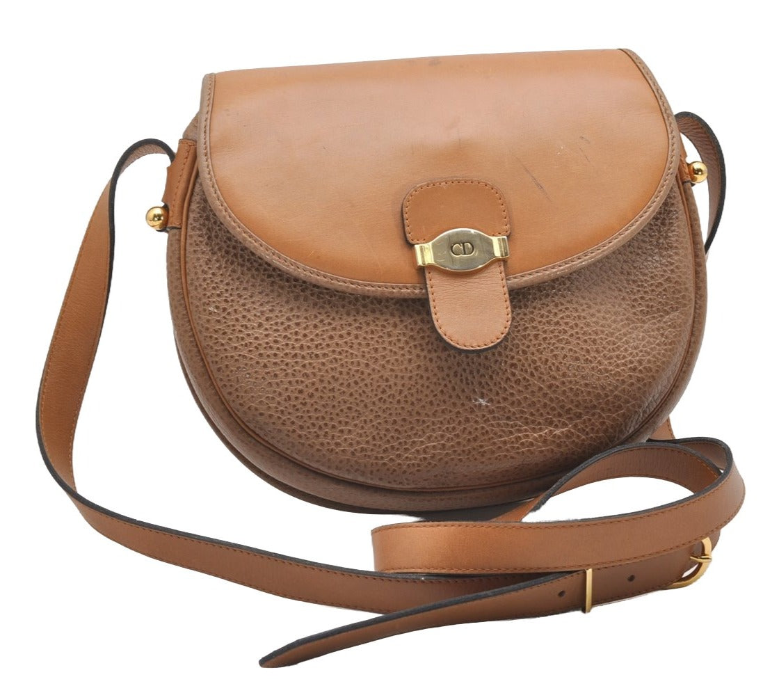 Authentic Christian Dior Shoulder Cross Body Bag Purse Leather Brown CD 7961I