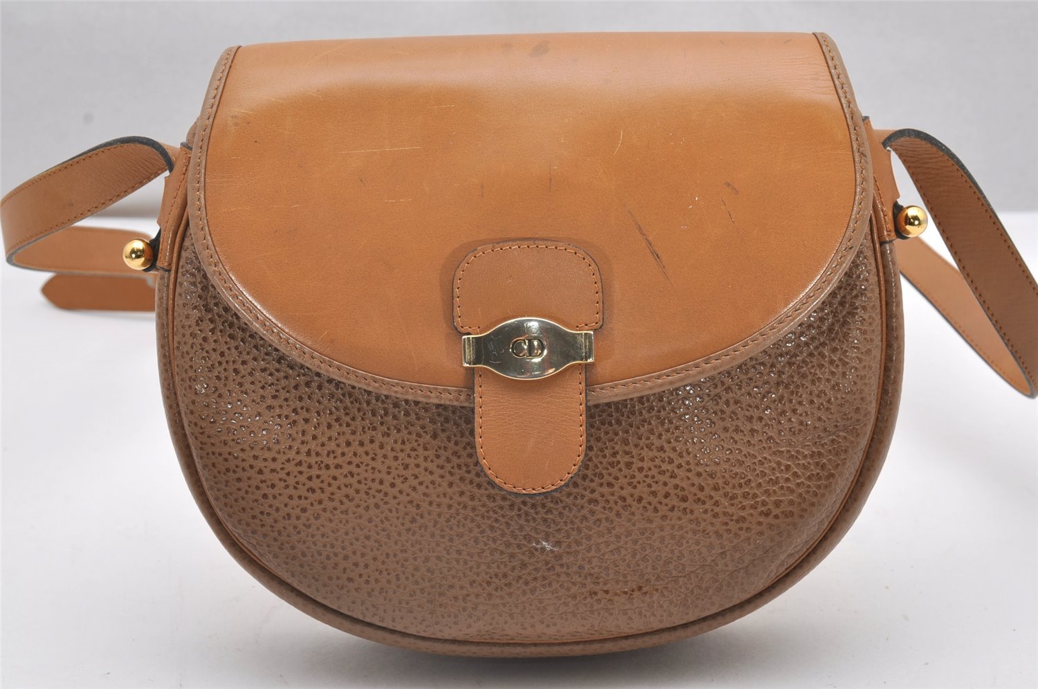 Authentic Christian Dior Shoulder Cross Body Bag Purse Leather Brown CD 7961I