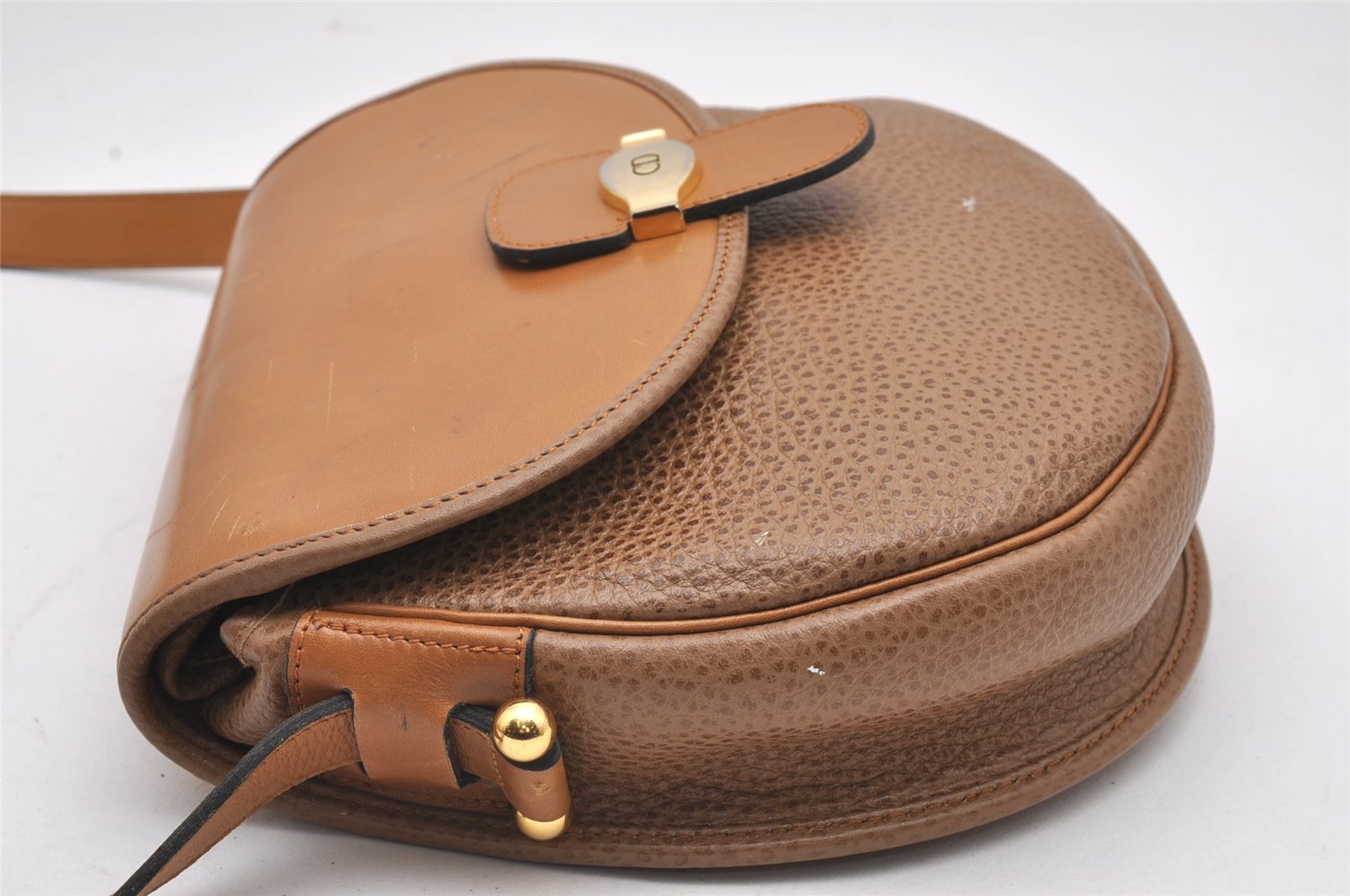 Authentic Christian Dior Shoulder Cross Body Bag Purse Leather Brown CD 7961I