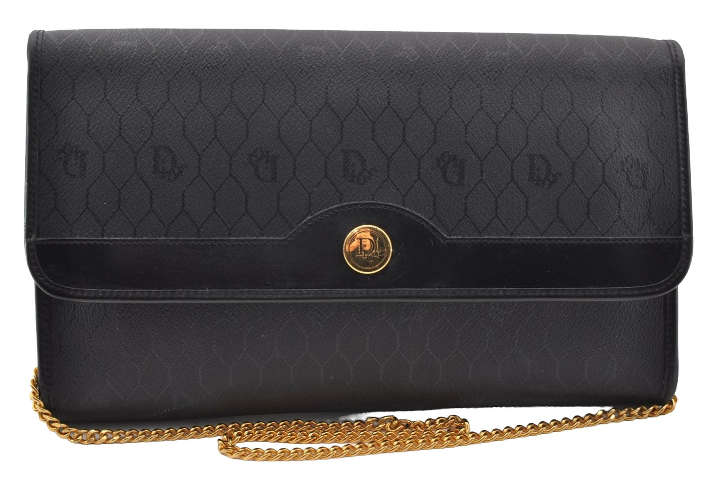 Authentic Christian Dior Honeycomb Shoulder Bag Purse PVC Leather Black 7962I