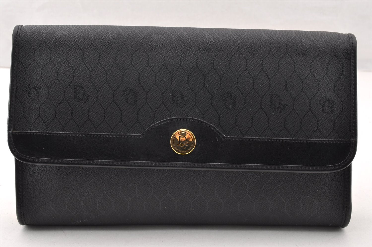 Authentic Christian Dior Honeycomb Shoulder Bag Purse PVC Leather Black 7962I