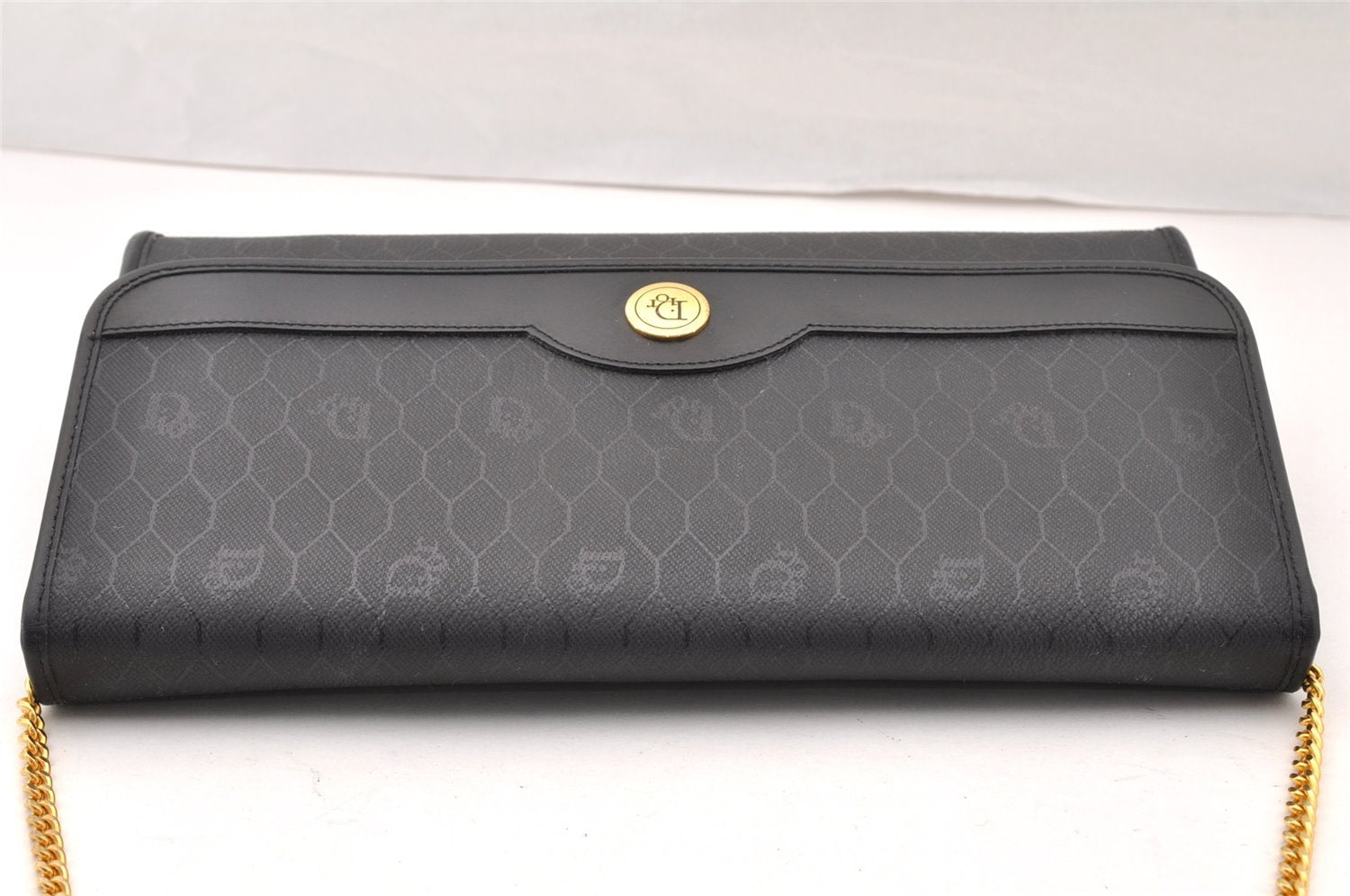 Authentic Christian Dior Honeycomb Shoulder Bag Purse PVC Leather Black 7962I