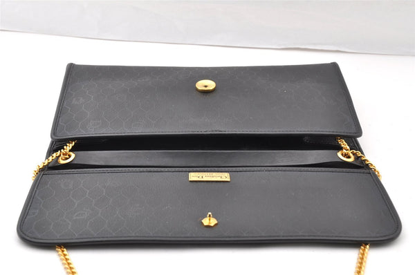 Authentic Christian Dior Honeycomb Shoulder Bag Purse PVC Leather Black 7962I