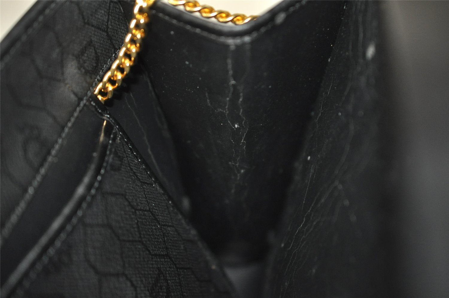 Authentic Christian Dior Honeycomb Shoulder Bag Purse PVC Leather Black 7962I