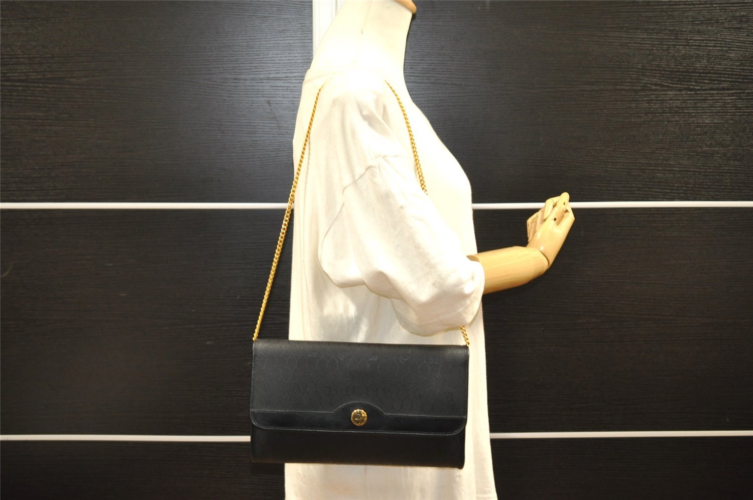 Authentic Christian Dior Honeycomb Shoulder Bag Purse PVC Leather Black 7962I