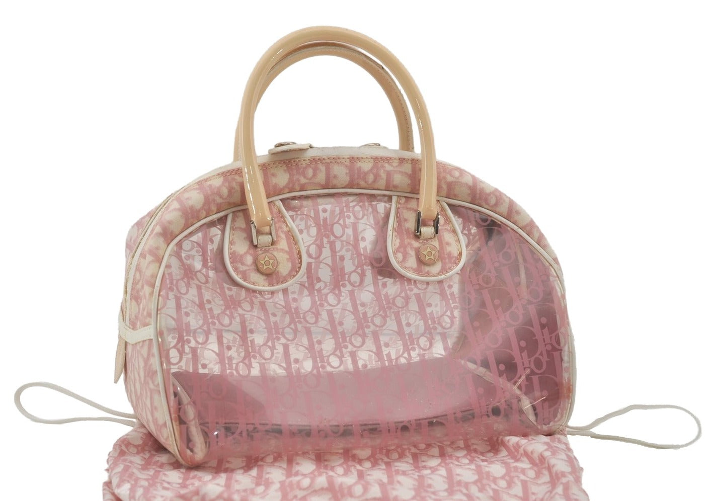 Authentic Christian Dior Trotter Hand Bag Vinyl Enamel Pink Clear Junk 7964I