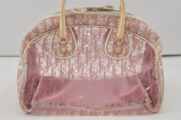 Authentic Christian Dior Trotter Hand Bag Vinyl Enamel Pink Clear Junk 7964I